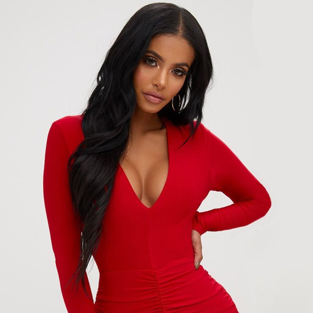 Shape Red Slinky Ruched Mini Dress